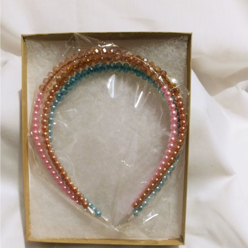 Headbands Glass Pink, Blue, and Brown Glass Pearl
